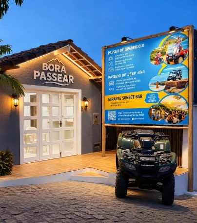 Fachada da Bora Passear, ponto parceiro da Quadri Pipa Adventure em Pipa
